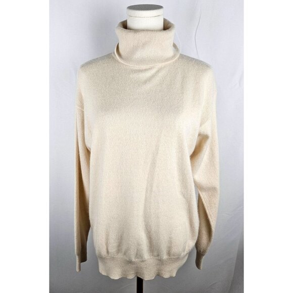Country Shop 100% Cashmere Turtleneck Sweater Medium Luxe Soft Ivory Vintage - Picture 1 of 7